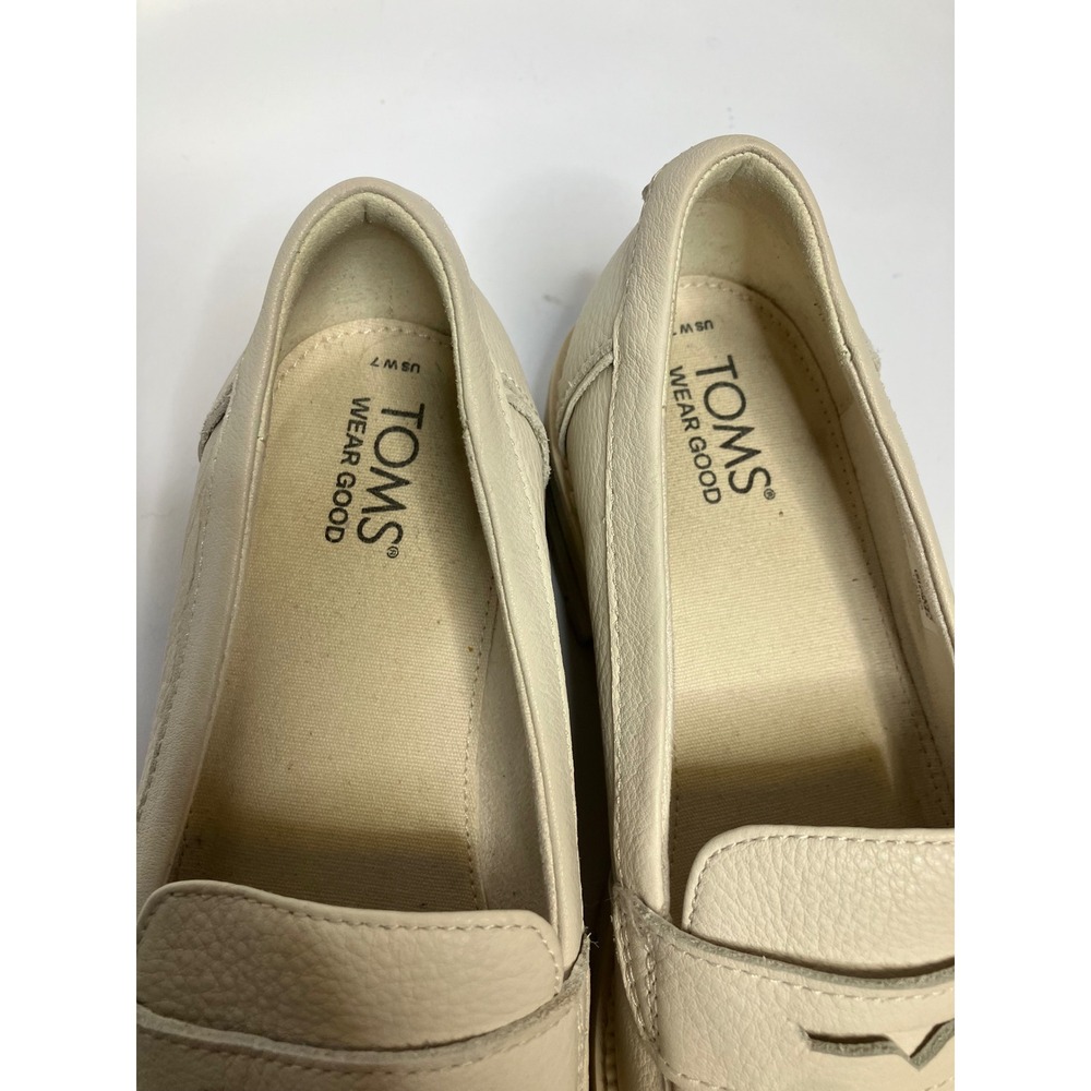 Toms ivory leather loafers women's size 7 trendy business casual soft grunge - Picture 4 of 8